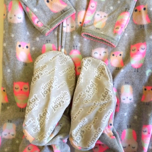 simple joys gray owl fleece zipper footie sleeper pajamas 3T toddler girls - Picture 3 of 5